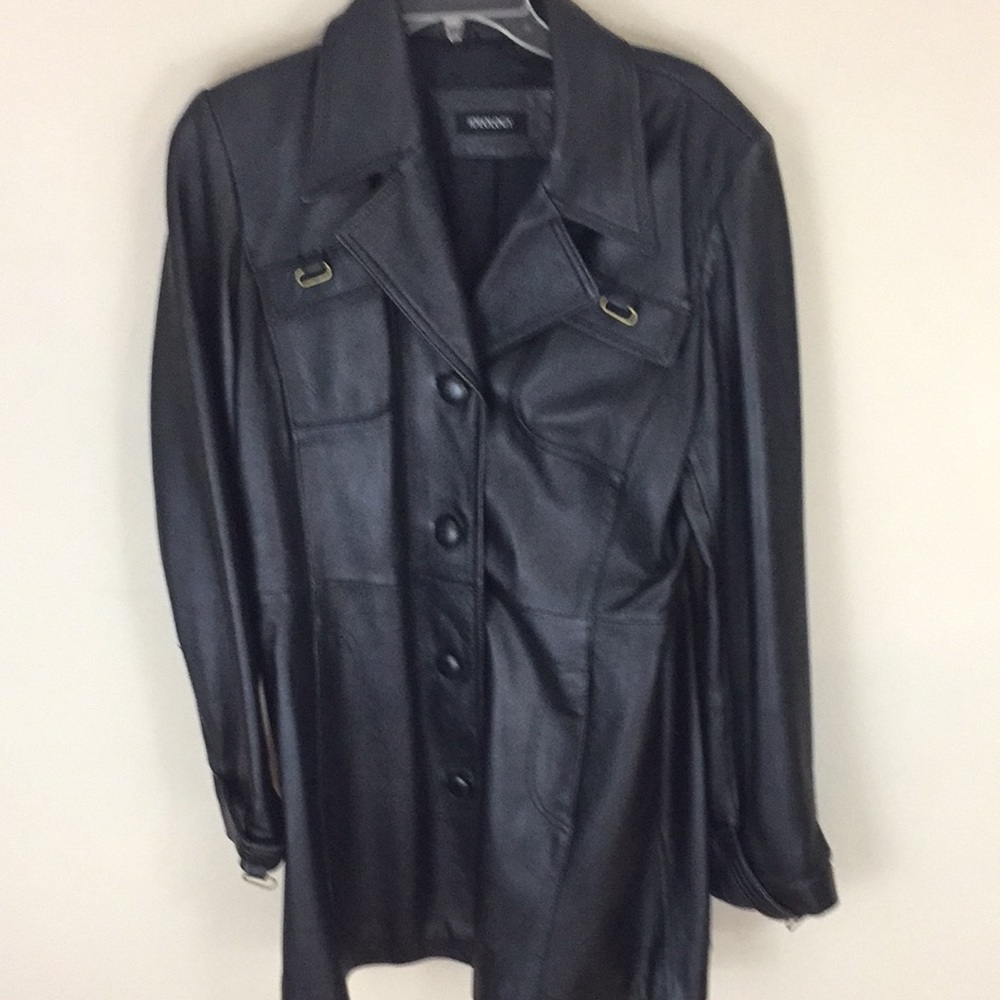 Ideology  Black Leather Coat  Jacket Size Large